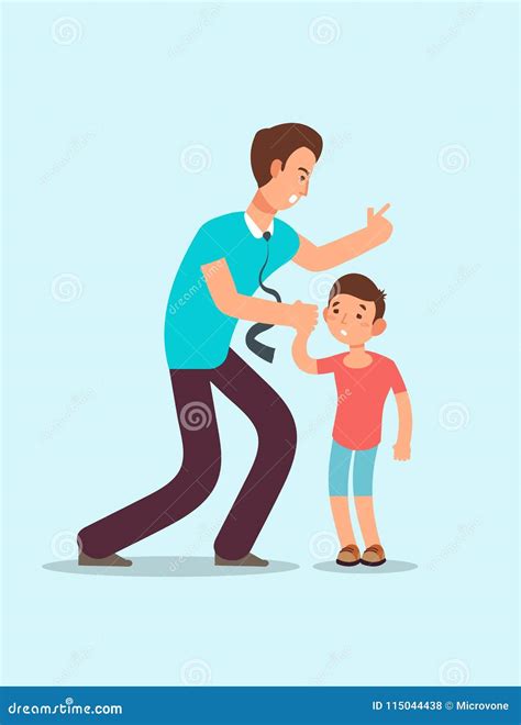 Angry Father Scold Children Vector Illustration Cartoon Flat Stressed