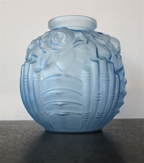 Art Deco Vase Satin Blue Moulded Pressed Glass With Catawiki