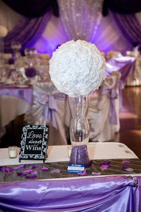 Purple Lilac Silver And Bling Wedding Decorations And Table Scapes