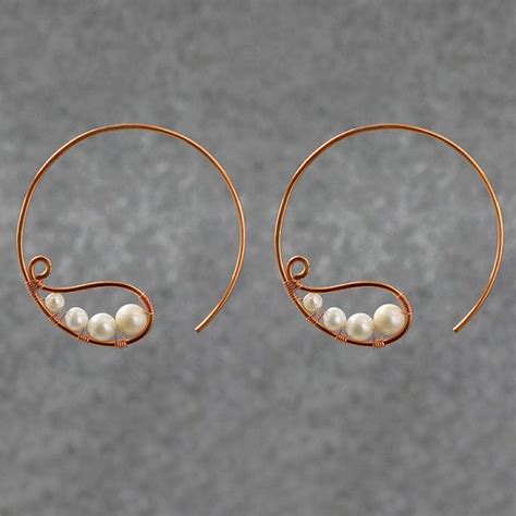 Pearl Copper Wiring Hoop Earring Handmade Ani By AniDesignsllc Jewelry