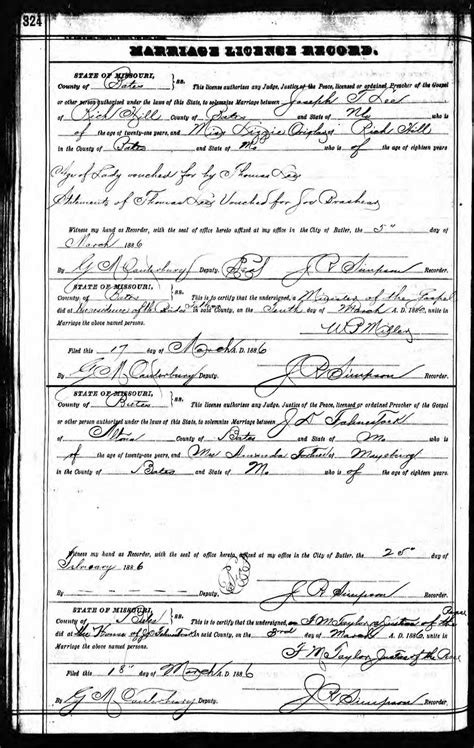 Amanda Gragg Fortner Bates County Missouri, Marriage Records
