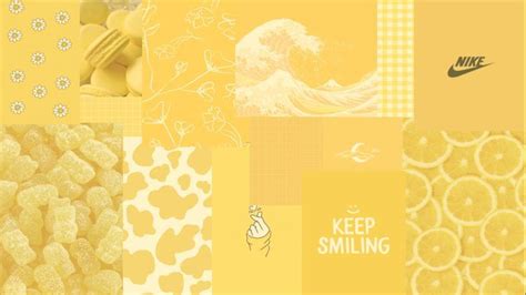 Aesthetic Yellow Pc Photo Collage Wallpaper Free To Use Just Please