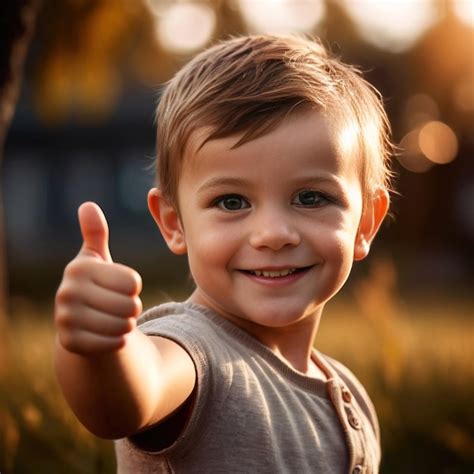 Premium Ai Image Smiling Happy Child Giving Thumbs Up Gesture Of Approval