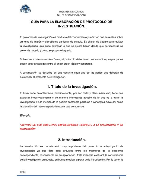 Guia Protocolo Taller De Investigacion I 1 IngenierÍa MecÁnica Taller