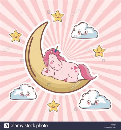 Cartoon Unicorn Sleep Moon Cloud Star Stock Vector Image And Art Alamy