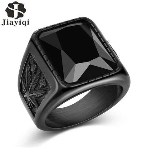 Jiayiqi Men Hiphop Ring 316l Stainless Steel Blackred Stone Ring Rock