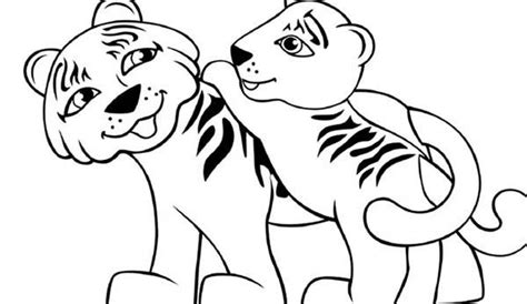 A Cartoon Drawing Of Two Cute Tiger Cubs Coloring Page Download