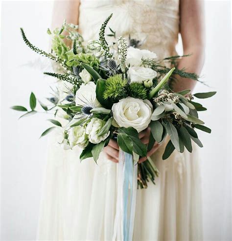 Free Form Bridal Bouquet Blue Eryngium Thistle White Veronica