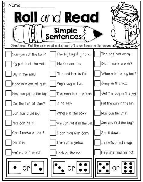 Roll A Dice Reading Worksheet