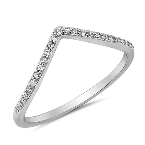 Sterling Silver Womens Flawless Colorless Cubic Zirconia Micro Pave Stackable Thumb Chevron