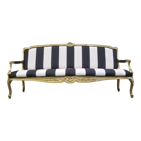 1950s Vintage Victorian Black And White Striped Sofa Chairish