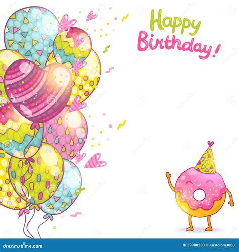 Happy Birthday Card Background With Cute Donut Stock Vector
