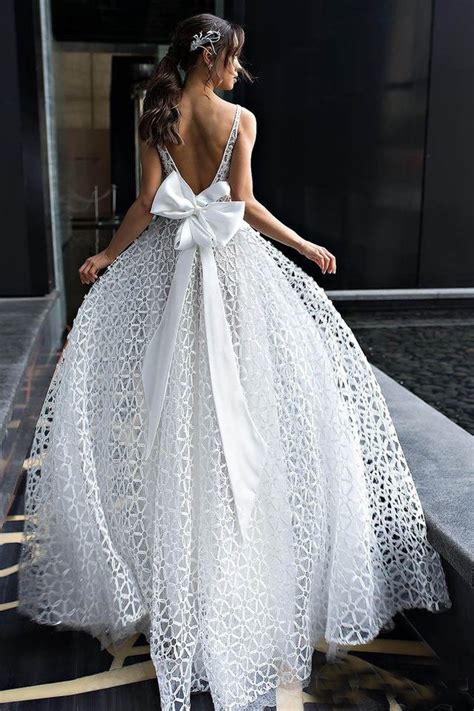 Spaghetti Straps V Neck V Backless Wedding Dress With Bow · Dressydances · Online Store Powered