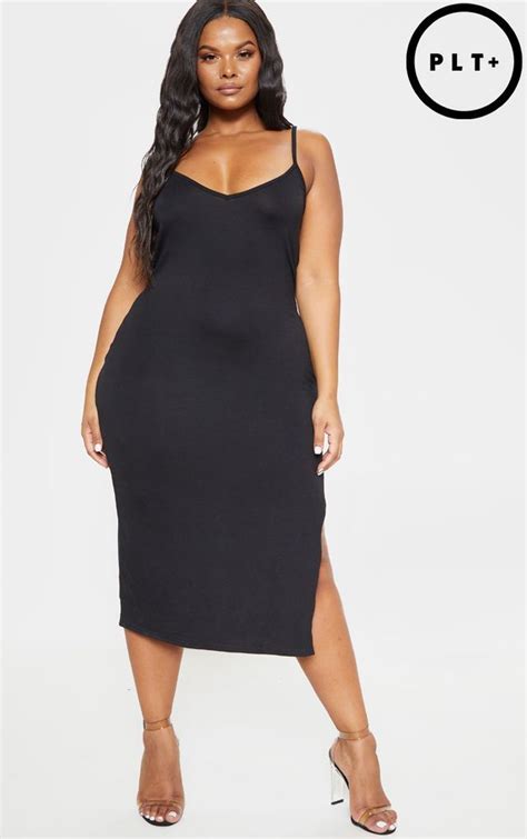 Plus Black Jersey Split Cami Dress Plus Size Peplum Dress Cami Dress Plus Size Dresses Plus