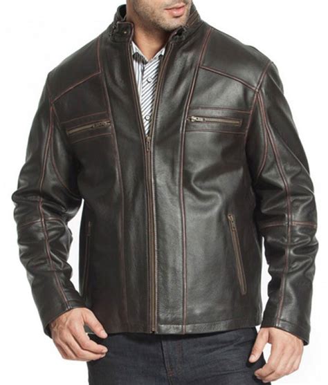 Mens Designer Casual Cowhide Brown Leather Jacket Jackets Creator