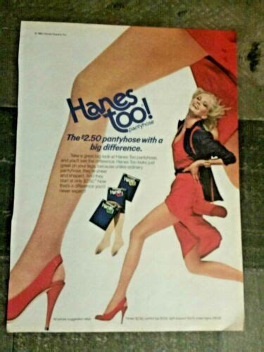 Hanes Too Pantyhose Print Ad 1980s Vintage 1 Page Ad Antique Price Guide Details Page
