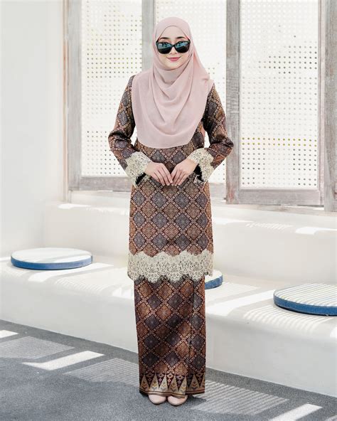 Baju Kurung Songket Lace Azleen Spice Brown Muslimahclothingcom