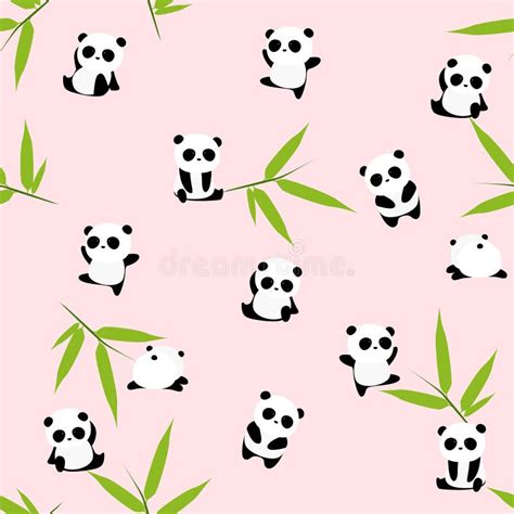 Cute Cartoon Panda Bear Seamless Pattern Animals On Background With