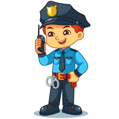Oficial De Policía Boy Comprobación De Información Con Walky Talky