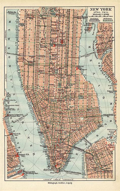 New York Manhattan Map Vintage New York Map Vintage Etsy In 2021