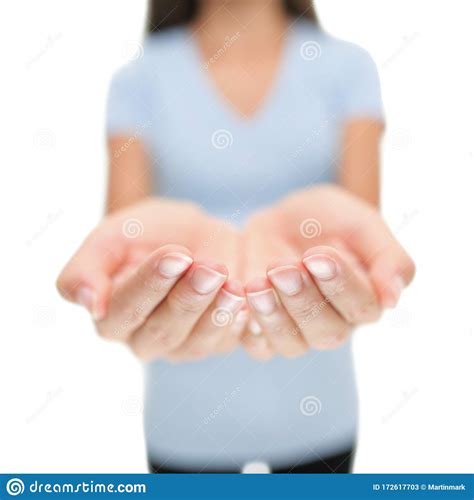 Empty Open Palms Hands Woman Showing Holding Blank Product Object