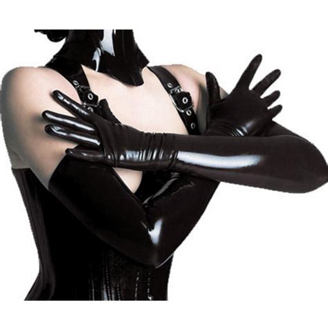 Sexy Latex Gloves Black Ladies Long Hip Pop Fetish Faux Leather Gloves Clubwear Sexy Catsuit
