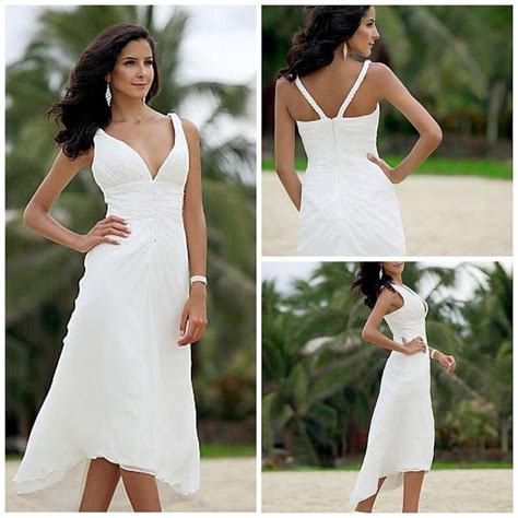 V Neck Short Beach Chiffon Wedding Dress Bridal Gown Custom Size 2 4 6  Casual Beach Wedding