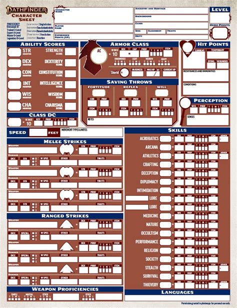 Printable Pathfinder Character Sheet