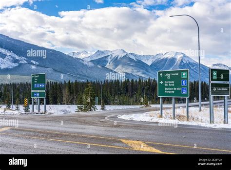 Road Sign Of Trans Canada Highway Town Of Banff Exit Banff National