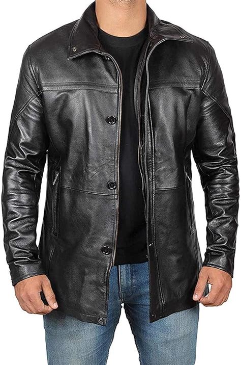 Mens Black Leather Coat 34 Length Leather Jackets For Men At Amazon