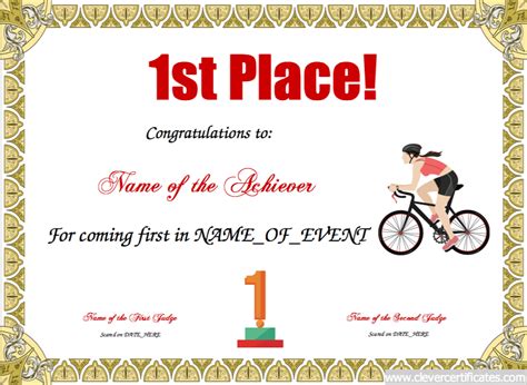 1st Place Free Certificate Templates For Kids Sport And Community