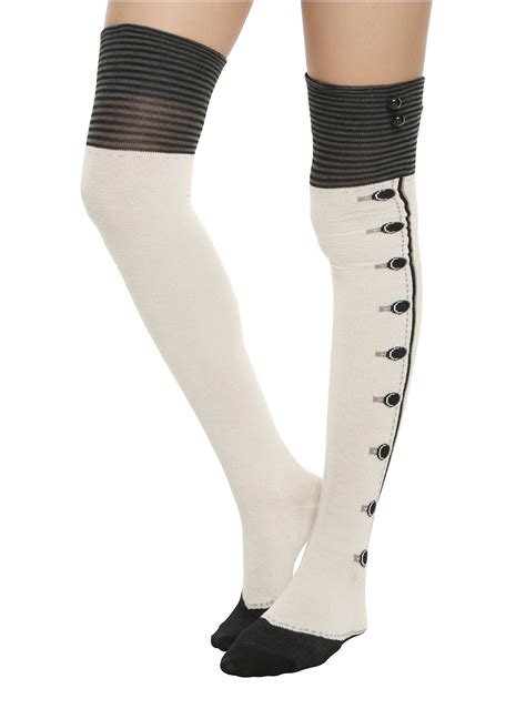Black Cream Button Cuff Over-The-Knee Socks | Over the knee socks, Over the knee, Knee socks