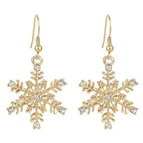 1499 Ever Faith Gold Tone Austrian Crystal Winter Party Snowflake Pierced Hook Dangle Earrings