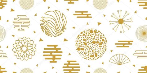 Chinese Pattern Seamless Vector Gold Floral With Japanese Geometric
