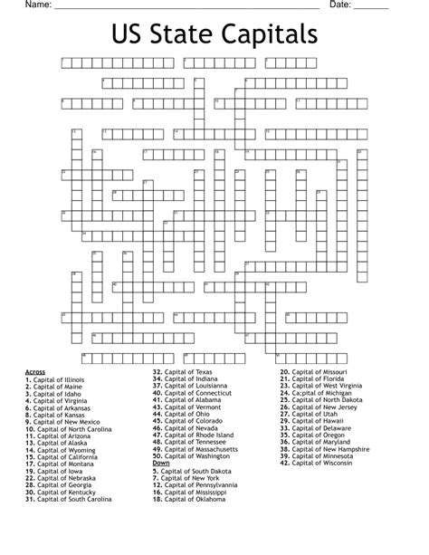 State Capitals Crossword Puzzle My Printable Puzzles