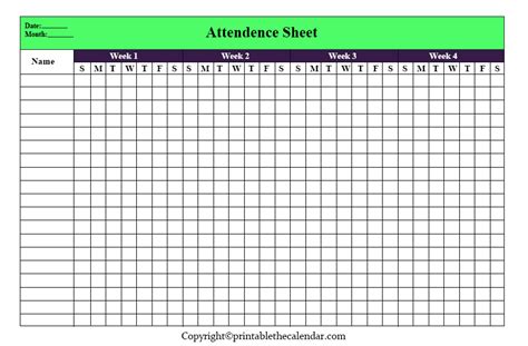 Attendance Tracker Printable The Calendar