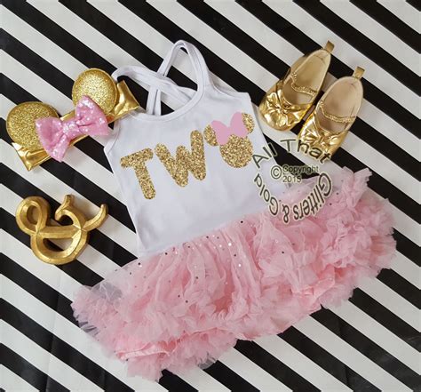 Cute 2nd Birthday Dresses Minnie Two Year Old Pink Gold Birthday Tutu Dress