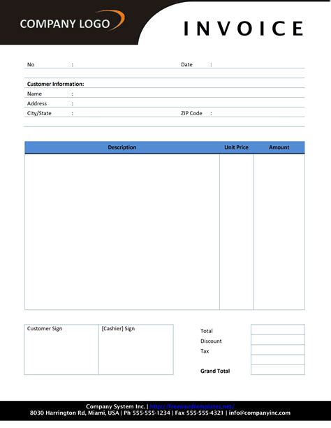 Invoice Template In Word Format Free Download Pormanage