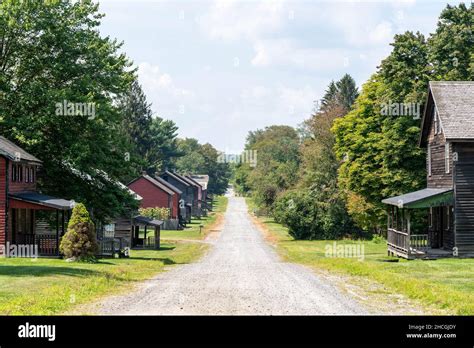 Rows Of Old Wooden Frame Houses In Historic Eckley Miners Village Stock