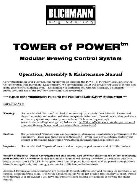Blichmann Engineering Tower Of Power Operation Assembly Maintenance Manual Pdf Download