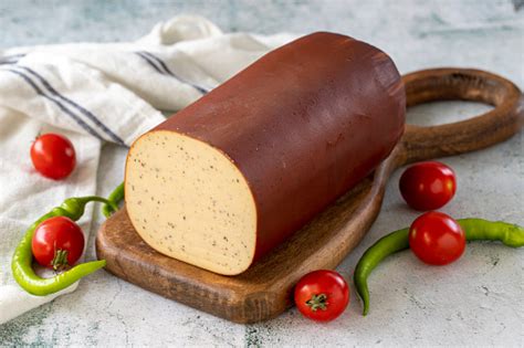 Black Pepper Smoked Cheese Dutch Smoked Cheese On Stone Background