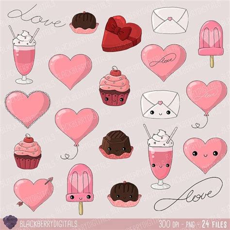 Kawaii Valentines Day Clipart Kawaii Valentine Clip Art Etsy In 2021