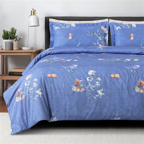 Egyptian Cotton Bed Linen Botanic Blue Bedsheetcomforter Set Malako