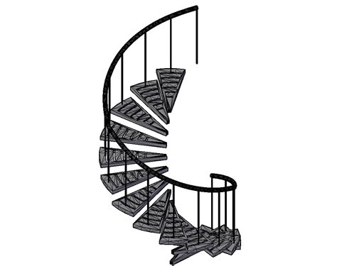 3d Autocad Drawing Of Spiral Stair With Ms Railing Free Download Cadbull