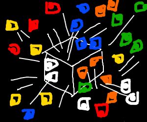 And nice mechanical leg, dude. A broken Rubik's cube - Drawception