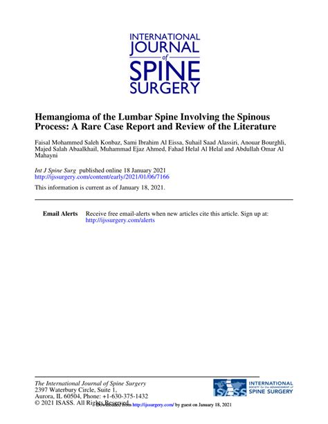 Pdf Hemangioma Of The Lumbar Spine Involving The Spinous Process A