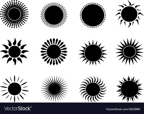 Black Sun Icons Set Royalty Free Vector Image Vectorstock