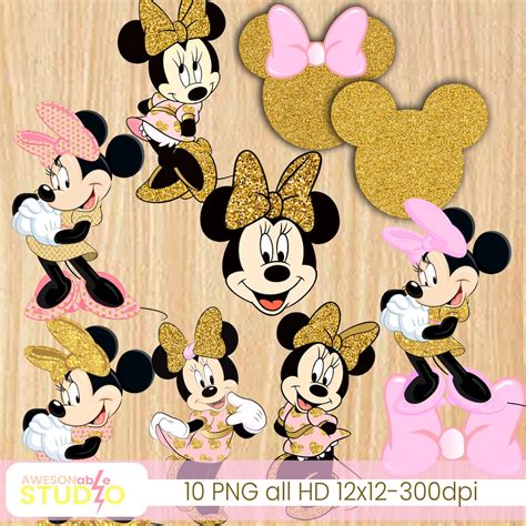 Minnie Mouse Gold Pink Digital Paper Free Clip Art Gold Etsy