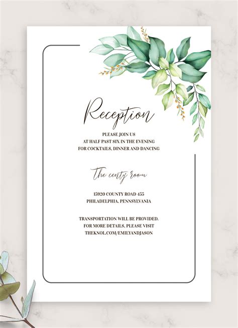 Download Printable Elegant Greenery Boho Wedding Reception Card Pdf
