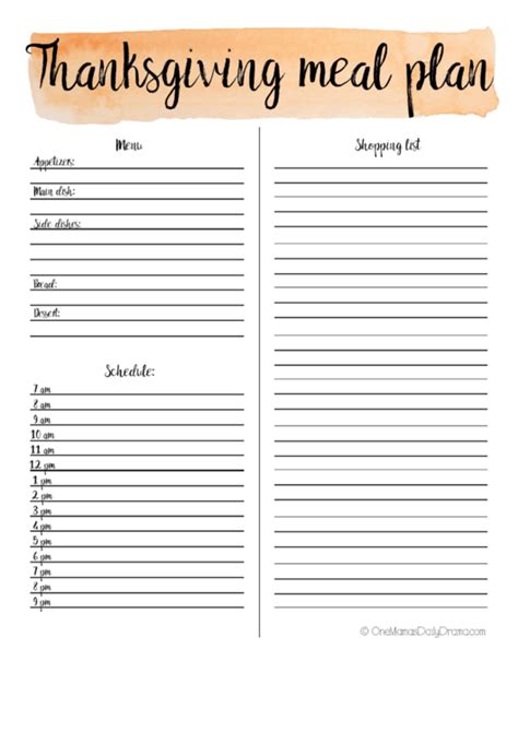 Thanksgiving Meal Plan Printable Pdf Download